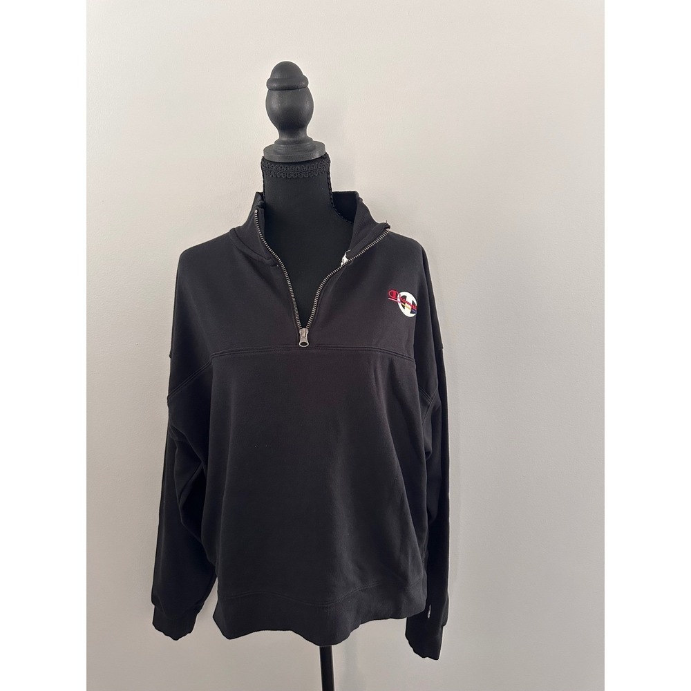 Champion Womens Quarter Zip‎ Sweatshirt Black Mock Neck Pullover Large